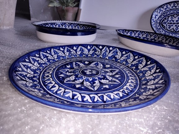 Ceramic Handmade Rice Thaal Platter | Large Size 13 inch