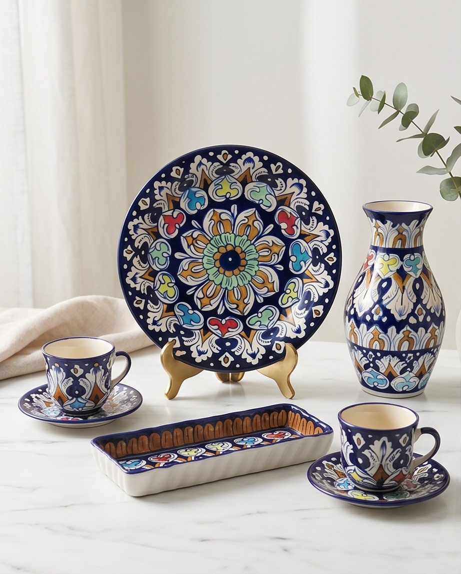 Ceramic Handmade Luxury Blue Pottery Eid or Wedding Gift Box🎁