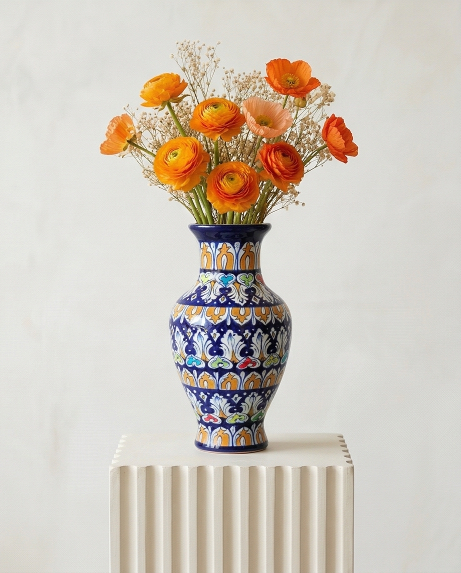 Ceramic Handmade Blue Pottery Floor Vase