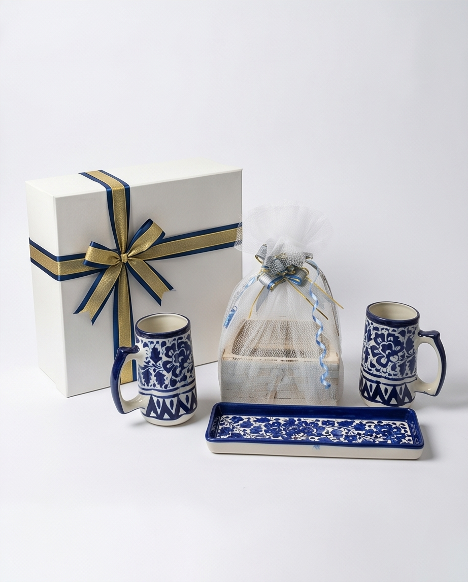 Hamdmade Ceramic Mug Set with Serving Plattet Size 15 inch Gift Box🎁
