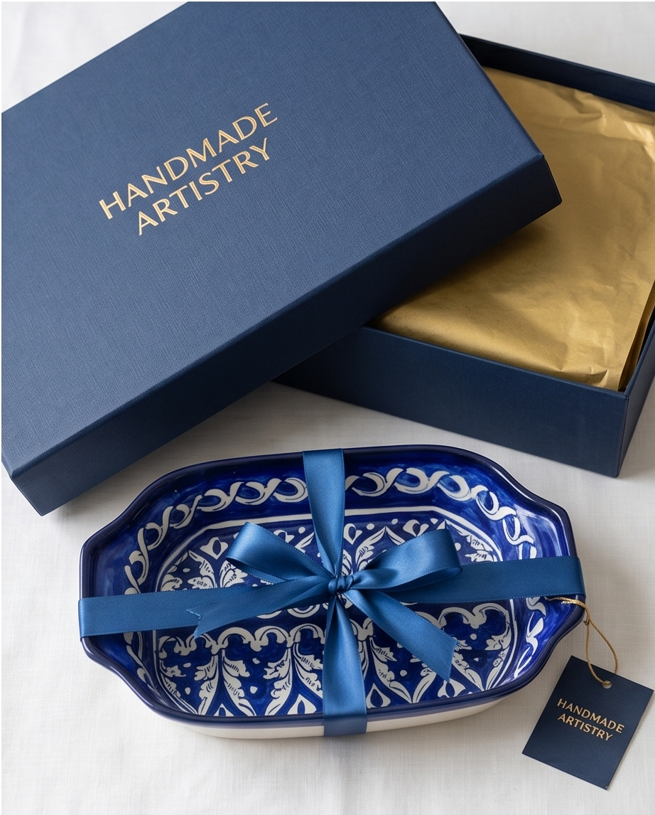 Ceramic Handmade Blue Pottery Deep Dish Eid Gift🎁