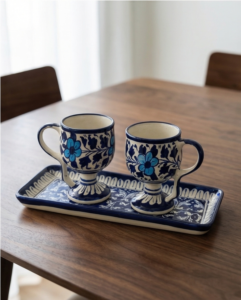 Ceramic Handmade Blue Pottery Mugs