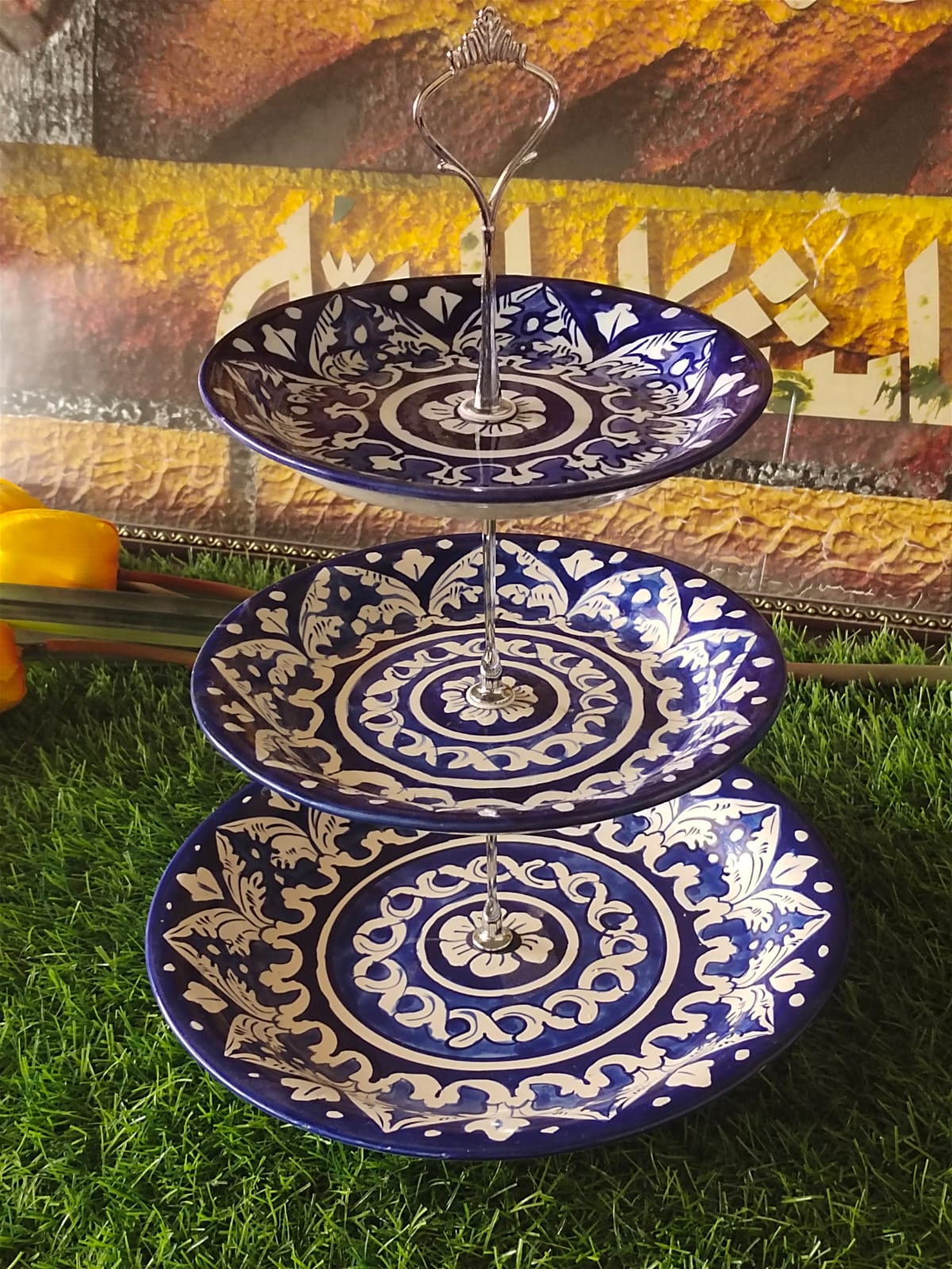 Ceramic Handmade Blue 3 Tier Cake Set | Cake Stand | Ghauri Design