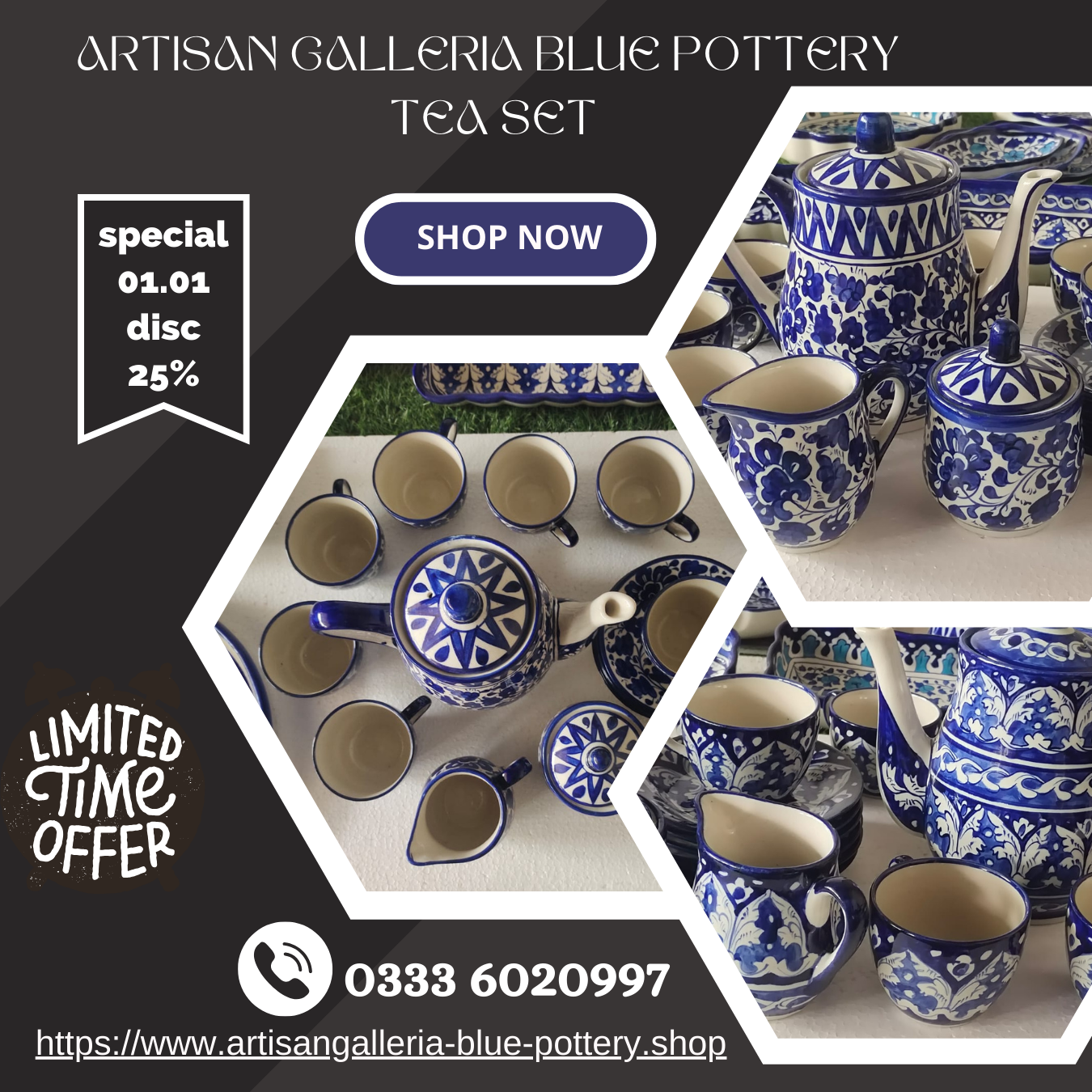 Handmade Ceramic Tea Set | Quantity 15 pcs | Ghauri Design