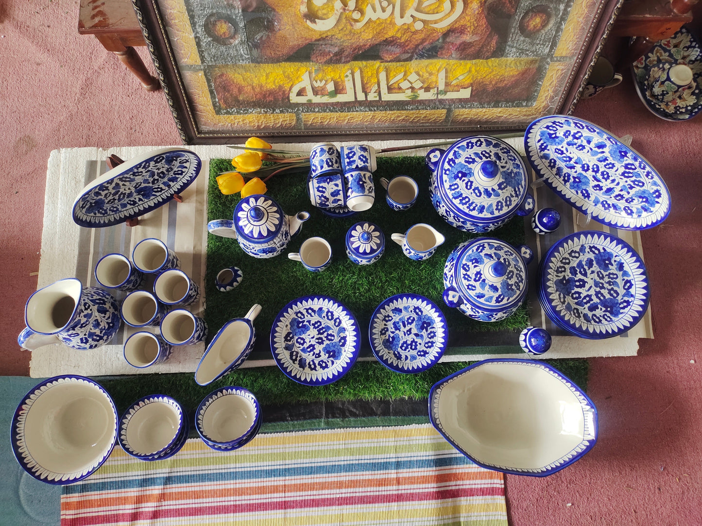 Ceramic Handmade Blue Pottery Dinner Set (56 pcs) | 6 Men set