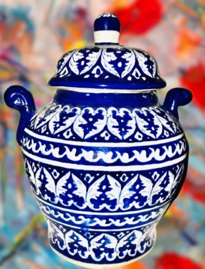 Blue Pottery Chinese Jars | Ginger Jar | Pickle Jar | Size 14 inch