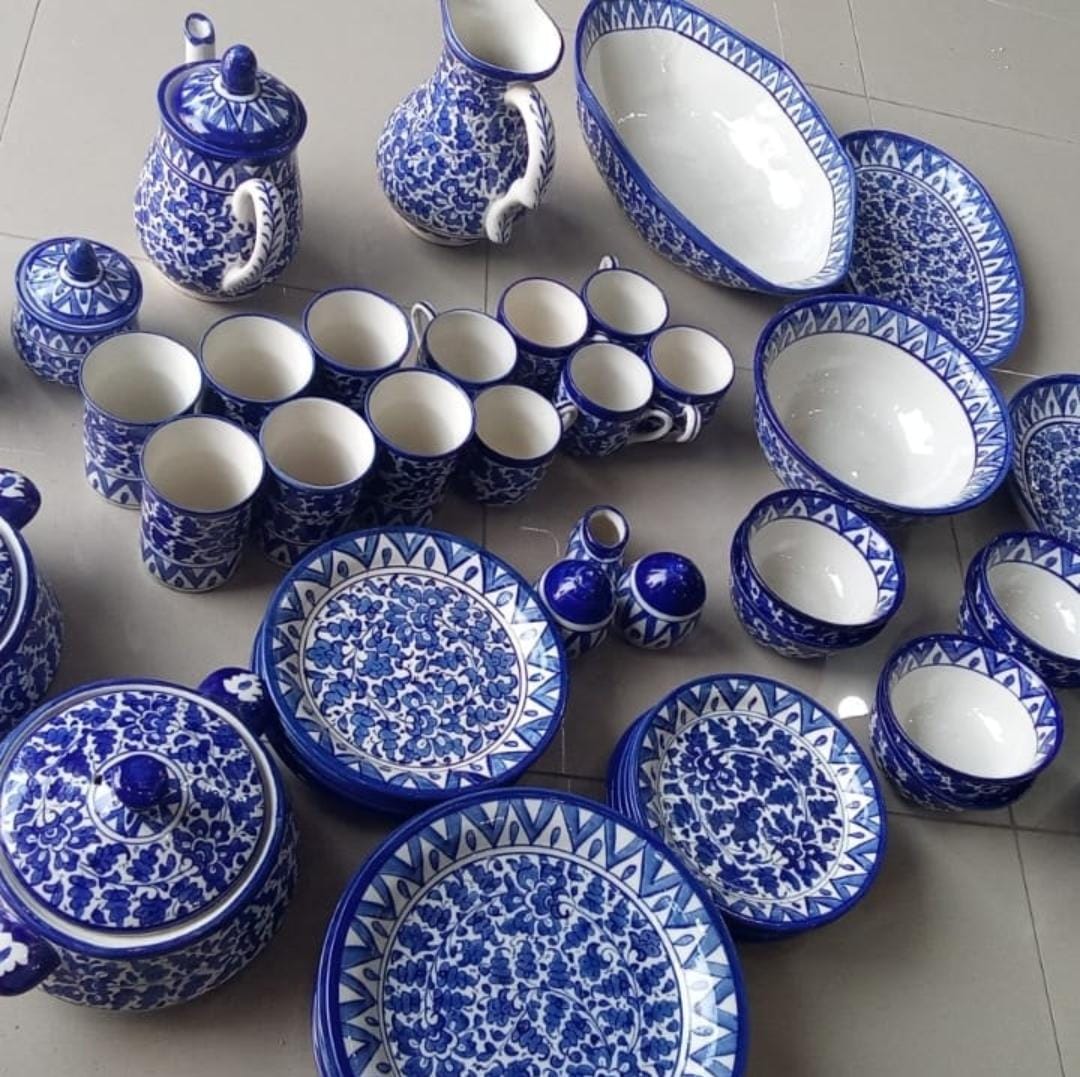 Customized Handmade Blue Dinner Set | 6 Men Set | 45 Pcs | Tableware | Free Delivery