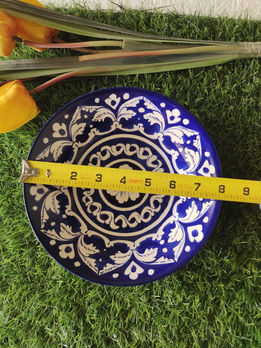 Ceramic Handmade Blue Deep Plate | Size 8 inch | Ghauri Design