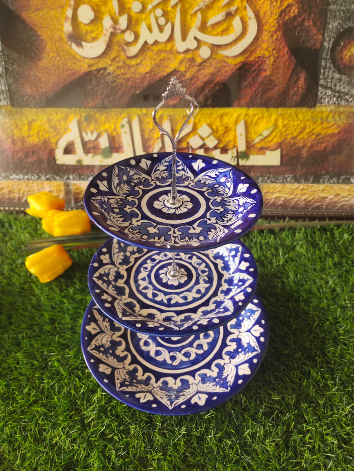 Ceramic Handmade Blue 3 Tier Cake Set | Cake Stand | Ghauri Design