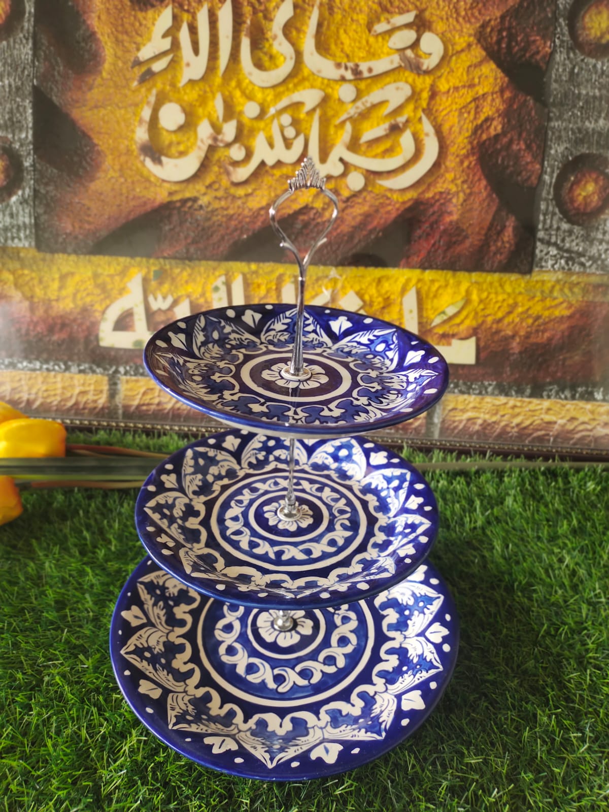 Ceramic Handmade Blue 3 Tier Cake Set | Cake Stand | Ghauri Design