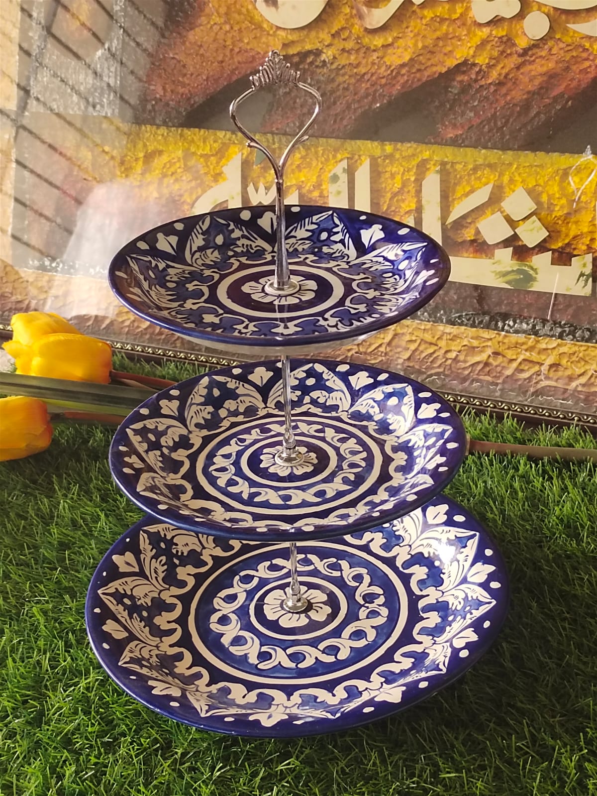 Ceramic Handmade Blue 3 Tier Cake Set | Cake Stand | Ghauri Design