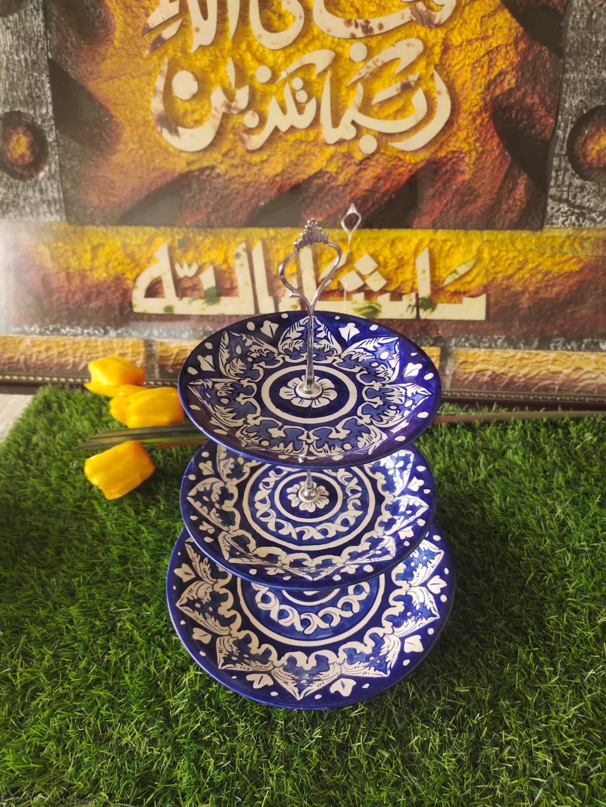 Ceramic Handmade Blue 3 Tier Cake Set | Cake Stand | Ghauri Design