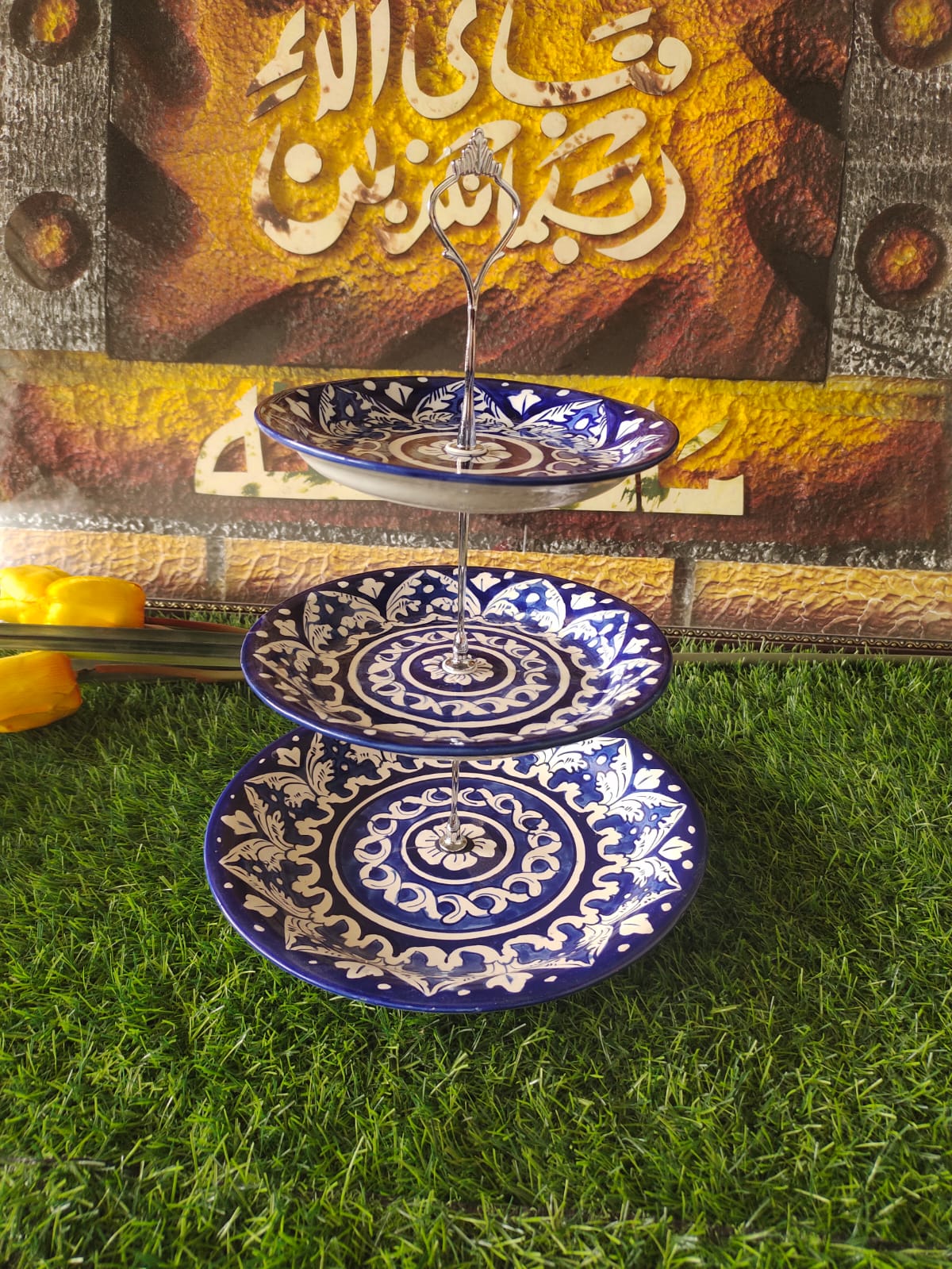 Ceramic Handmade Blue 3 Tier Cake Set | Cake Stand | Ghauri Design
