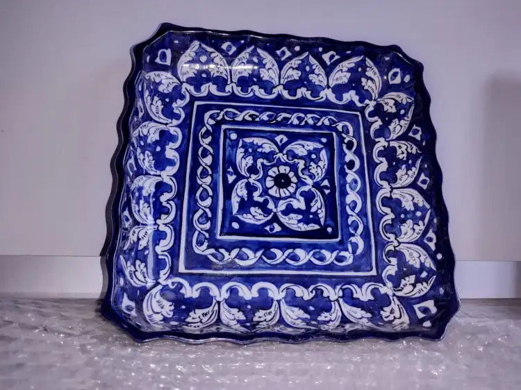 Ceramic Handmade Blue Pottery Square Dish Platter | Size 9 inch