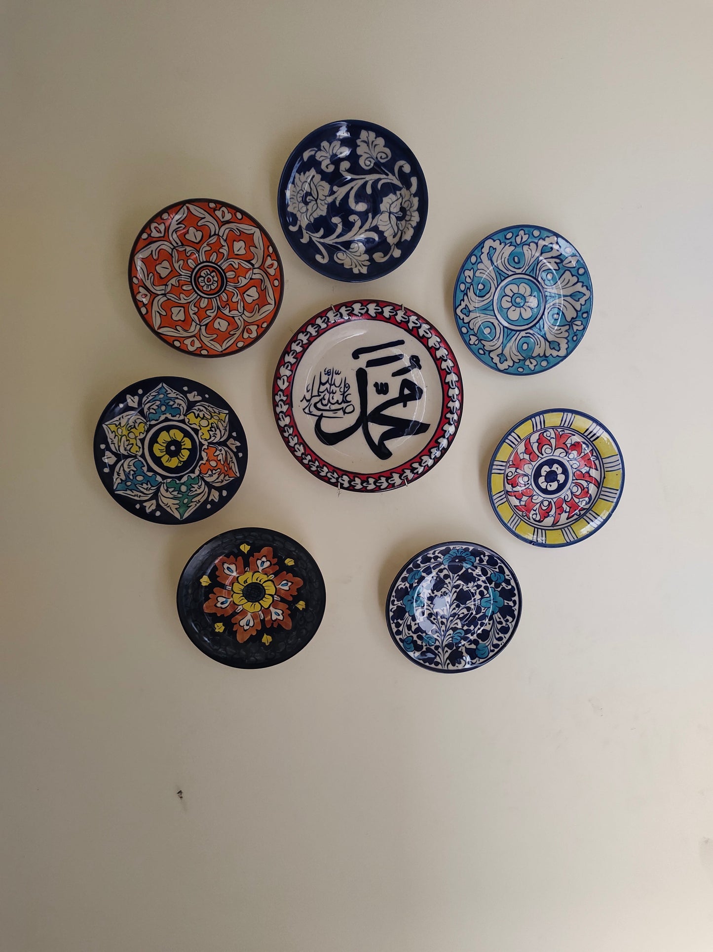 Ceramic Handmade Plate Set | Calligraphy Wall Art | Wall Art | 8 pcs set