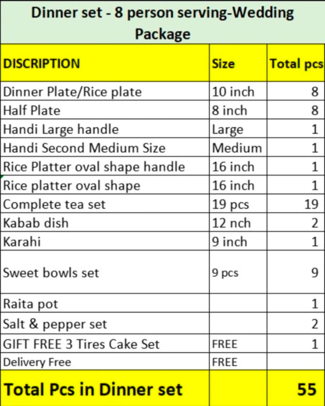 Customized Handmade Blue Ghauri Dinner Set | 8 Men Set | 55 Pcs | Tableware | Free Delivery
