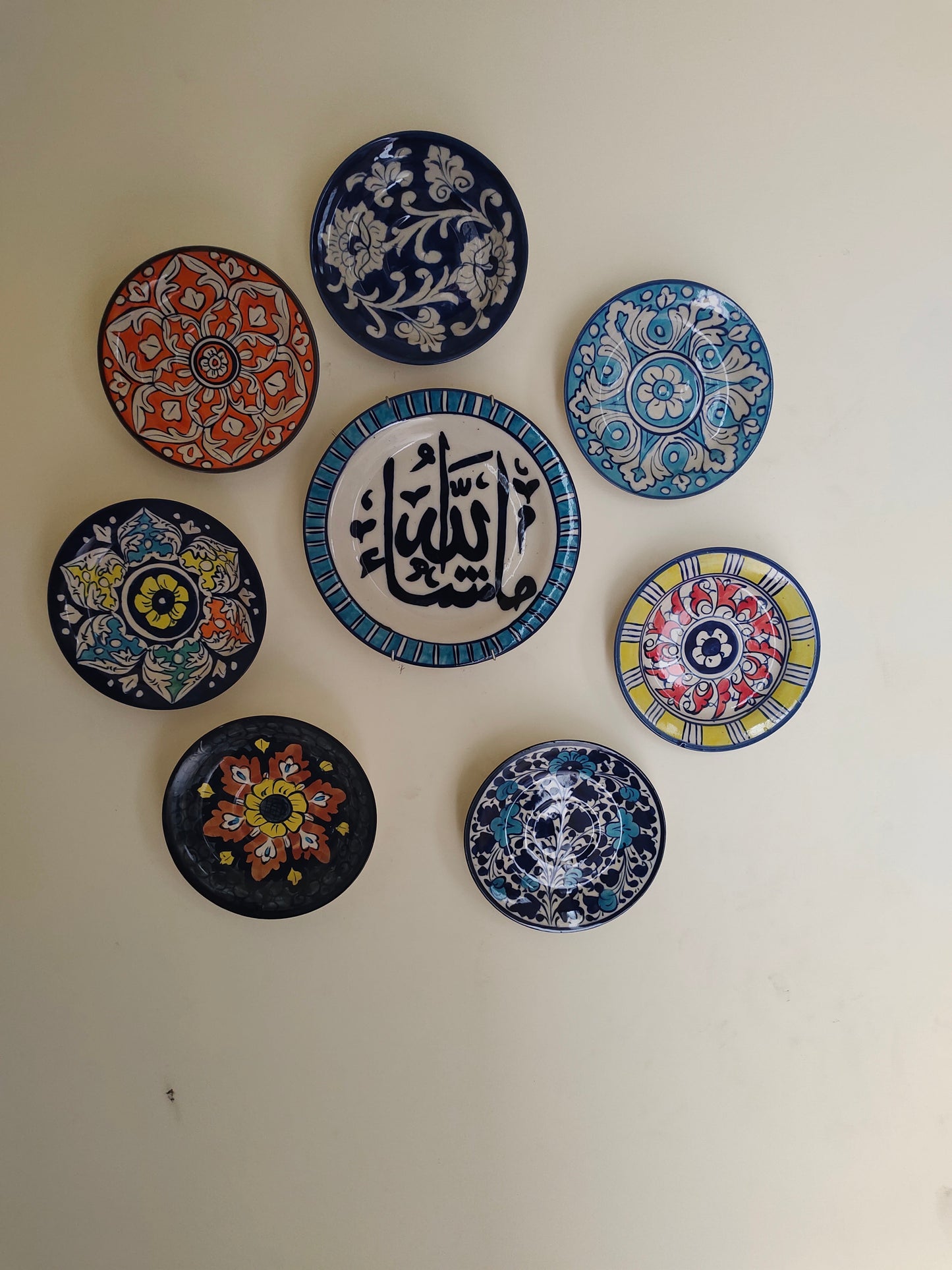 Ceramic Handmade Plate Set | Calligraphy Wall Art | Wall Art | 8 pcs set