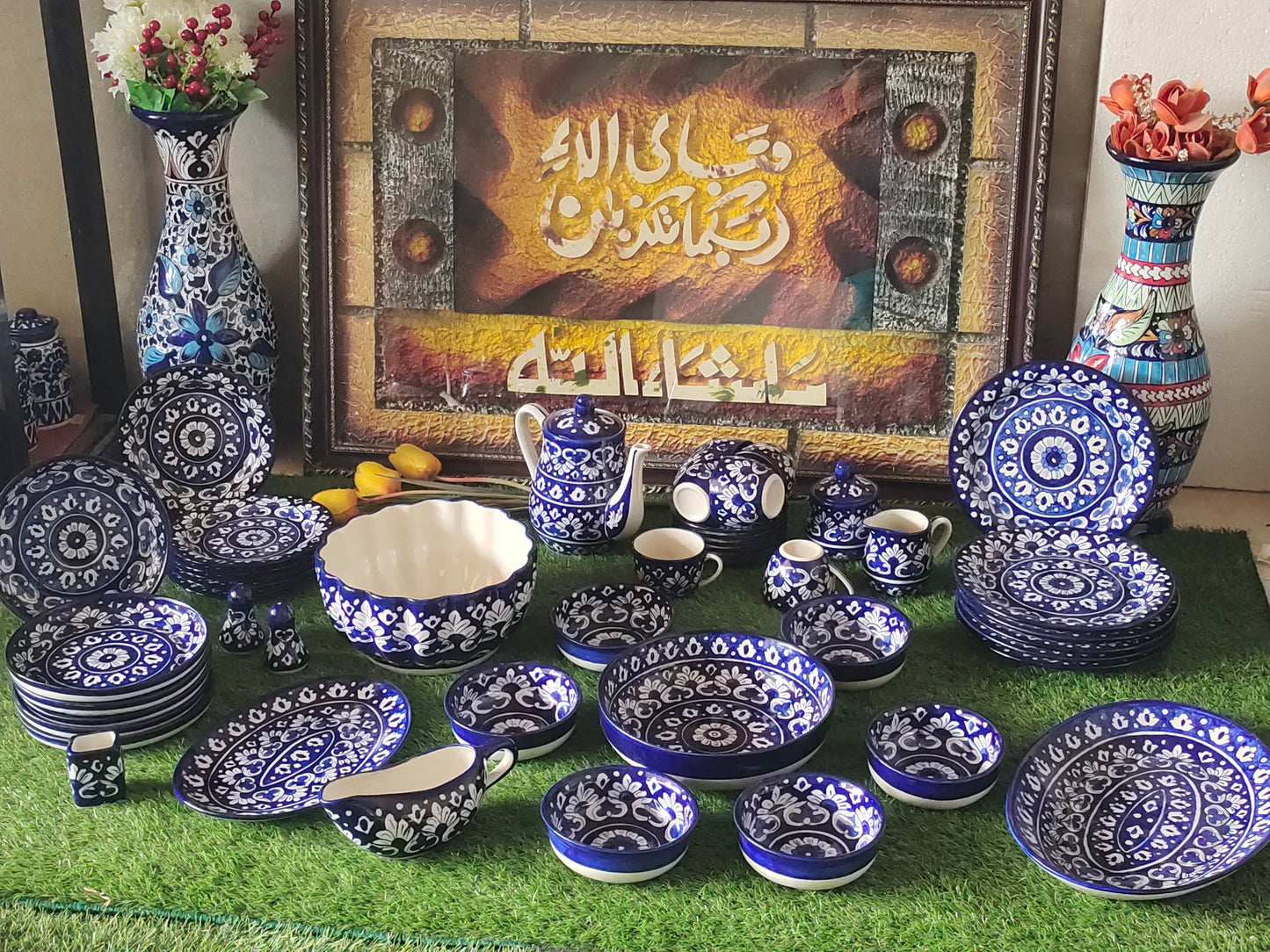 Ceramic Handmade Dinner Set |6 Men Set | Qty 49 pcs | Khaadi Blue Design