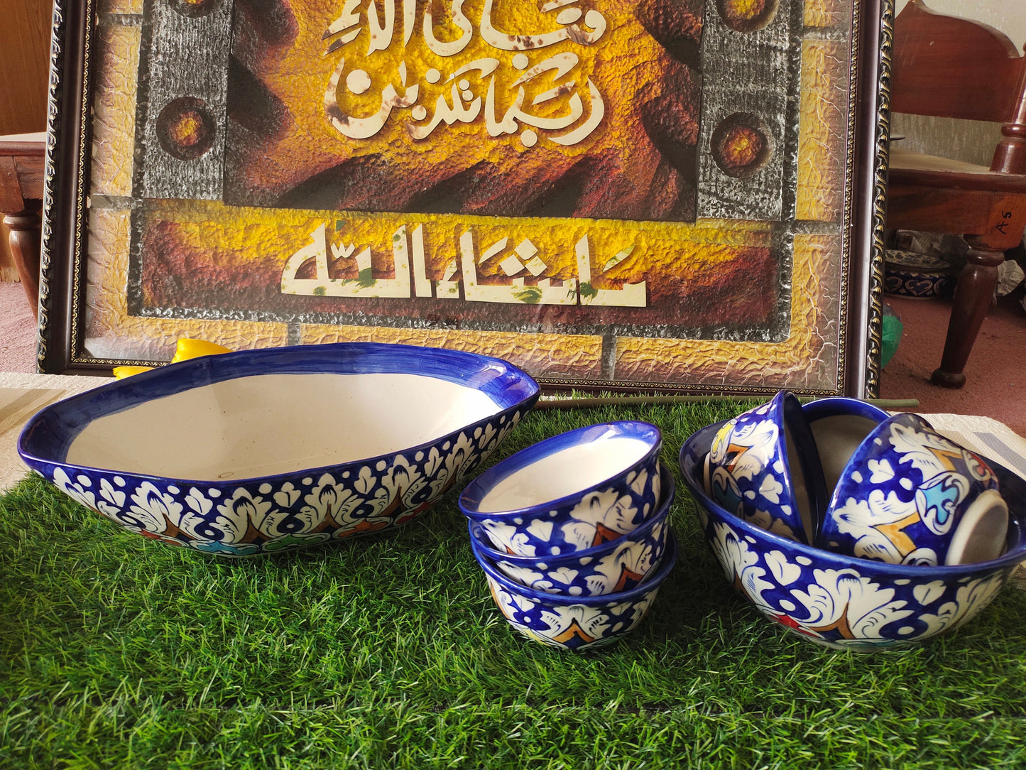 Ceramic Handmade Bundle Deals - Desert Bowl Set(7 pcs set) & Fruit Dish Platter