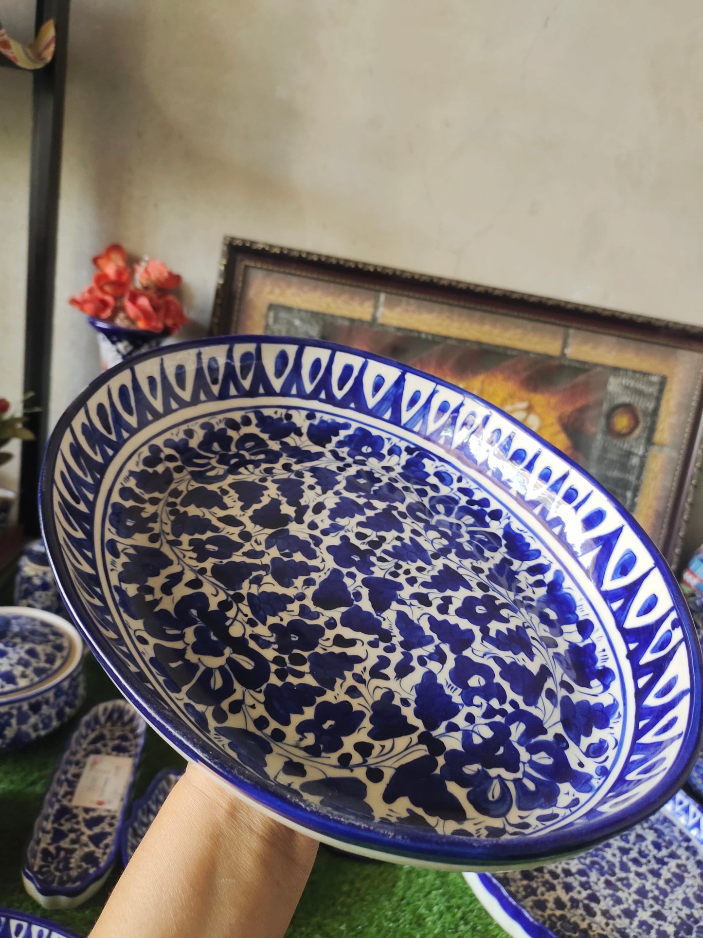 Ceramic Handmade Deep size Oval Serena Rice Platter | Size 13 inch