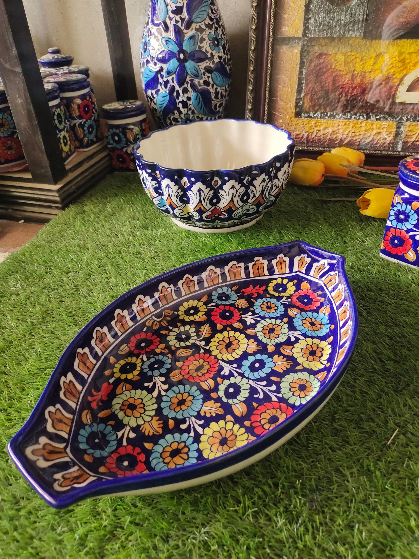 Ceramic Handmade Rice Platter Dish | Size 16 inch | J Design