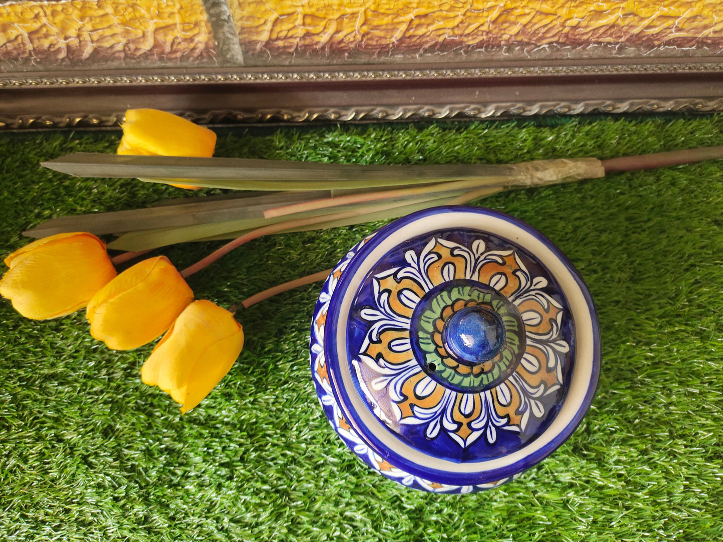 Ceramic Handmade Handi Design TRD Multi with Lid cover | Size 6 inch