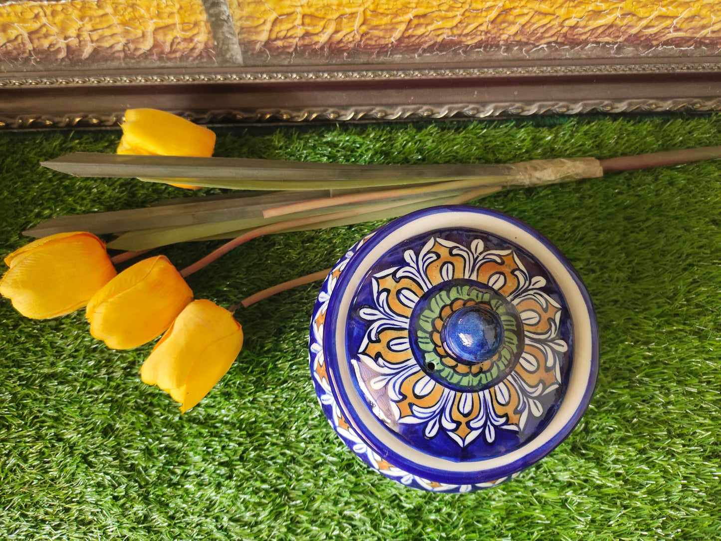 Ceramic Handmade Handi Design TRD Multi with Lid cover | Size 6 inch