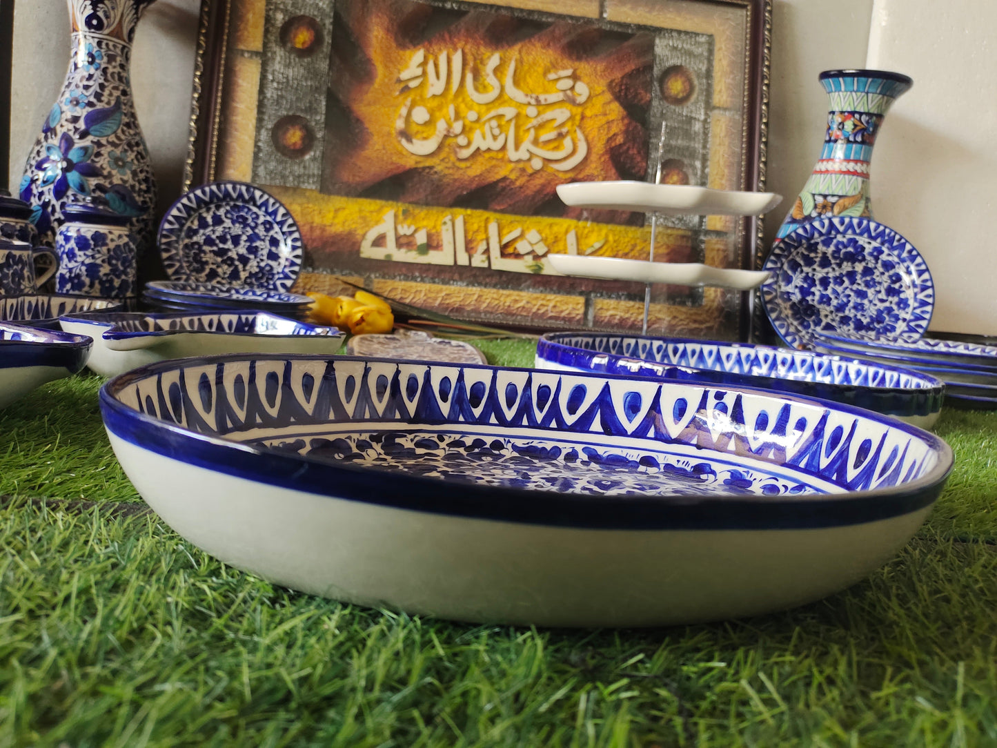 Ceramic Handmade Deep size Oval Serena Rice Platter | Size 13 inch