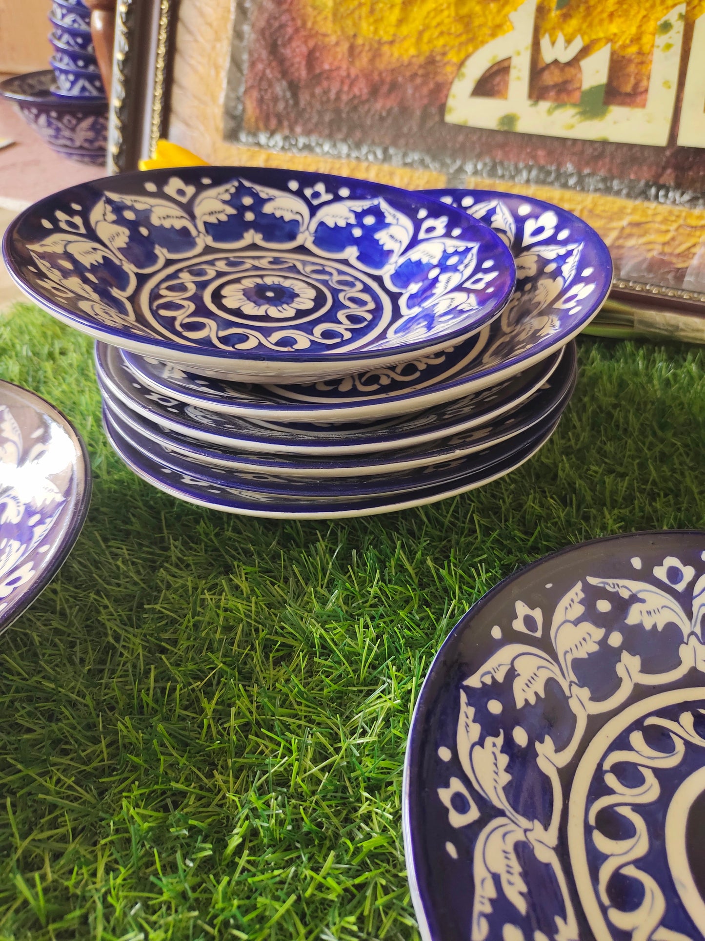 Ceramic Handmade Blue Deep Plate | Size 8 inch | Ghauri Design