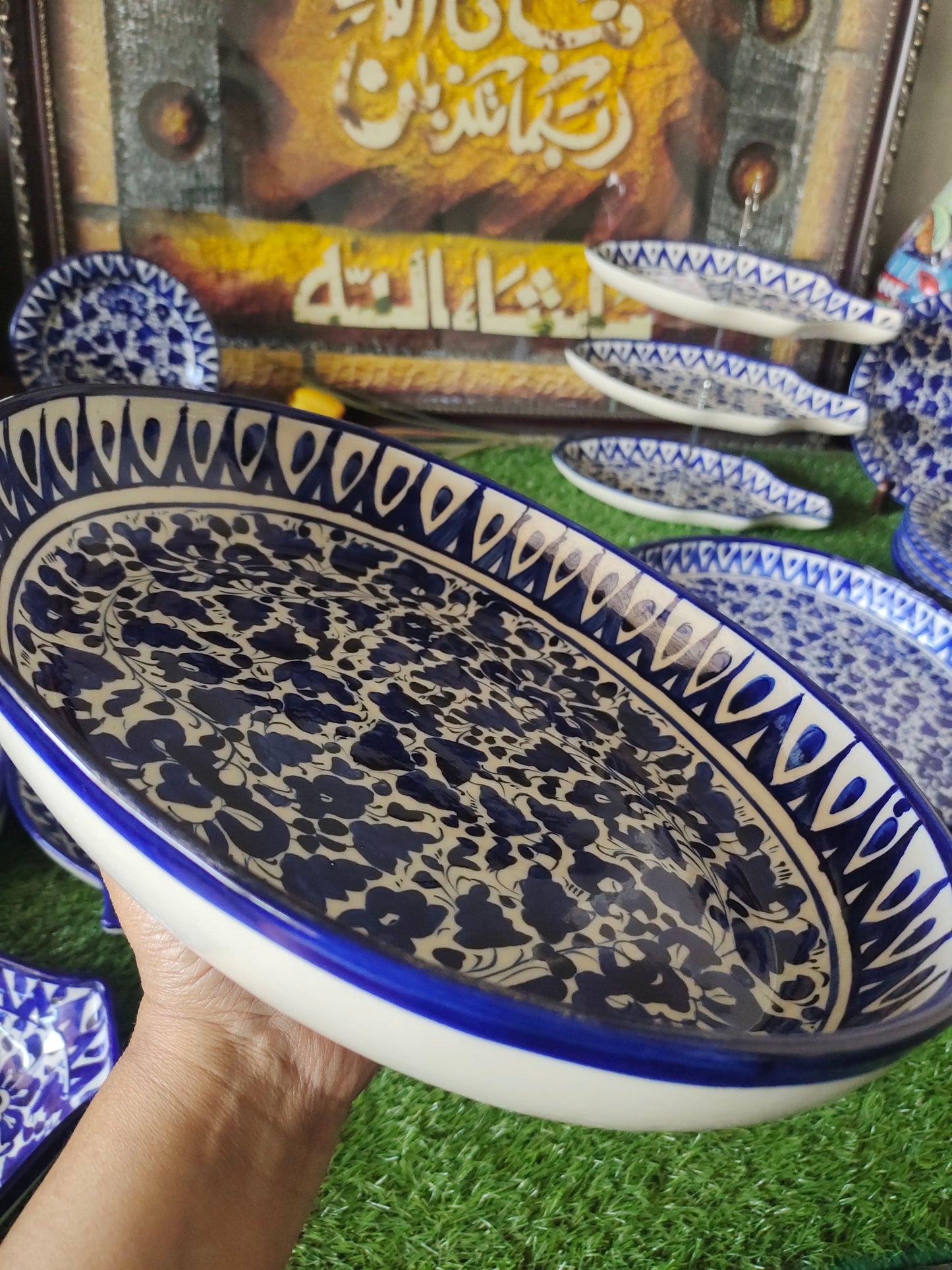Ceramic Handmade Deep size Oval Serena Rice Platter | Size 13 inch