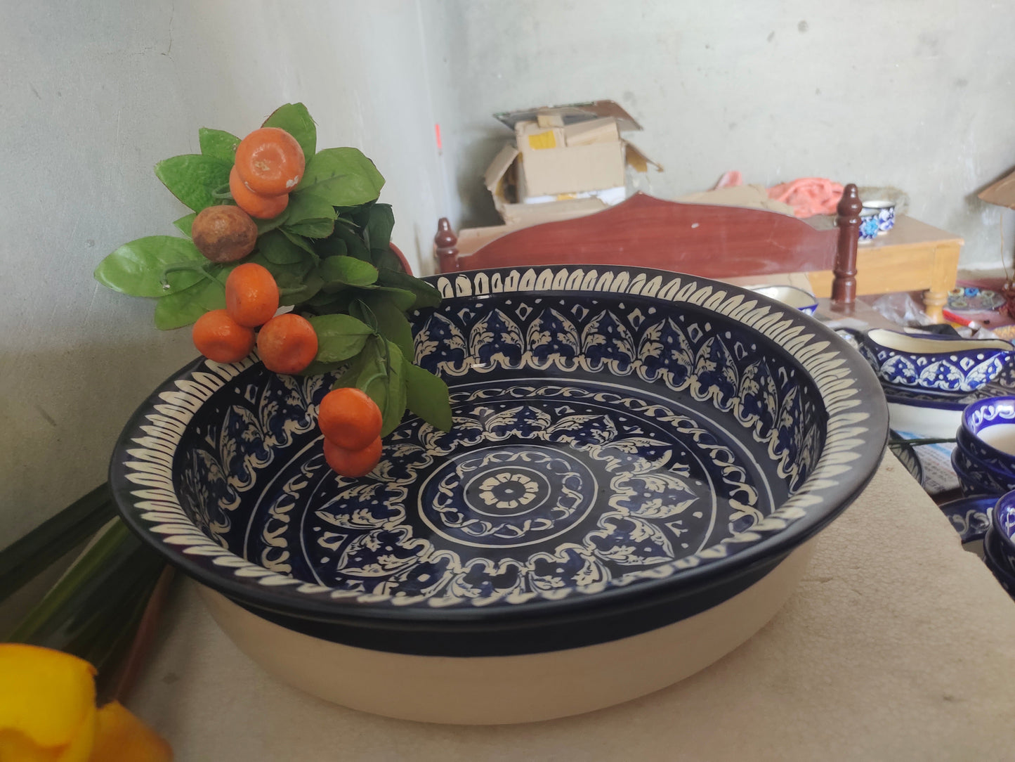 Ceramic Handmade Gauri Fruit Bowl | Large Size 15 inch | Deep 3 inch