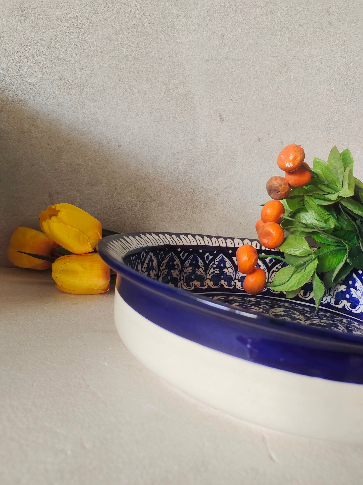 Ceramic Handmade Gauri Fruit Bowl | Large Size 15 inch | Deep 3 inch