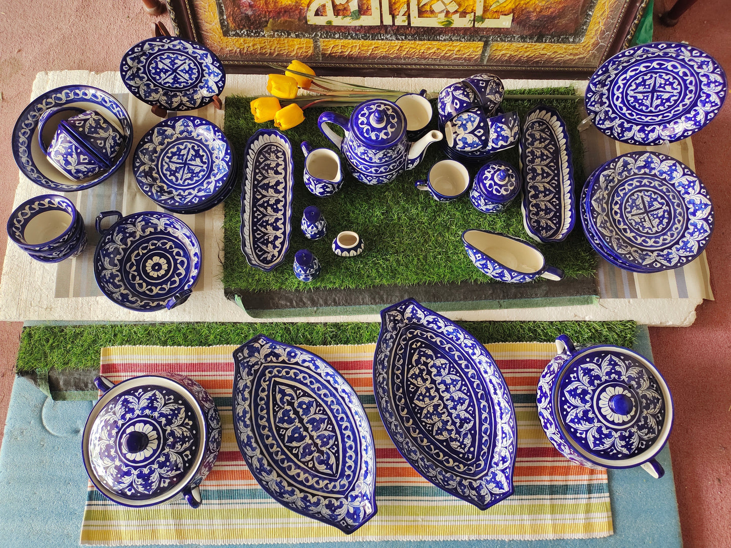 Ceramic Handmade Dinner Set | Blue Gauri Design | Quantity 52 Pcs