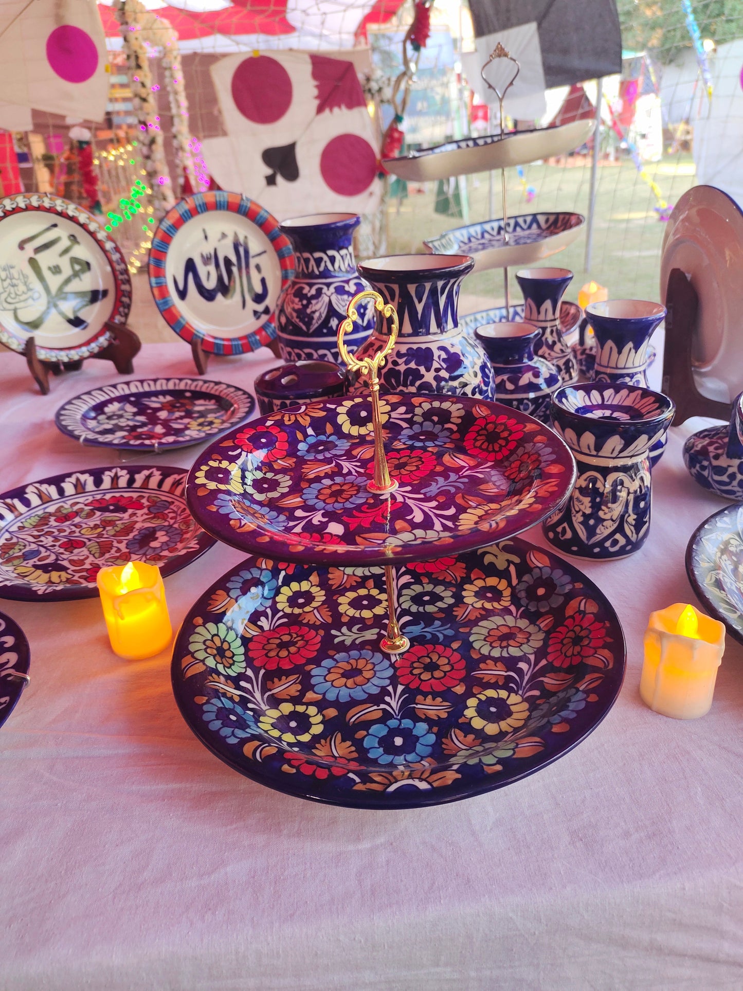 Ceramic Handmade Customized 2 Tiers Cake Set Stand