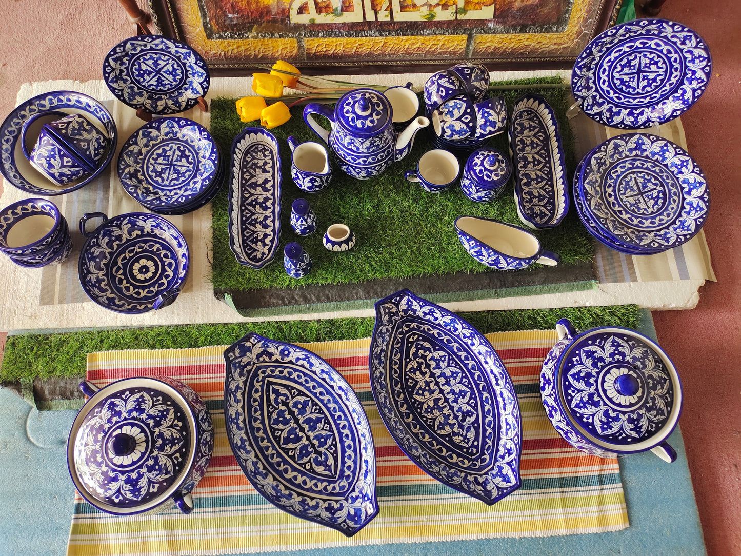 Ceramic Handmade Dinner Set | Blue Gauri Design | Quantity 52 Pcs