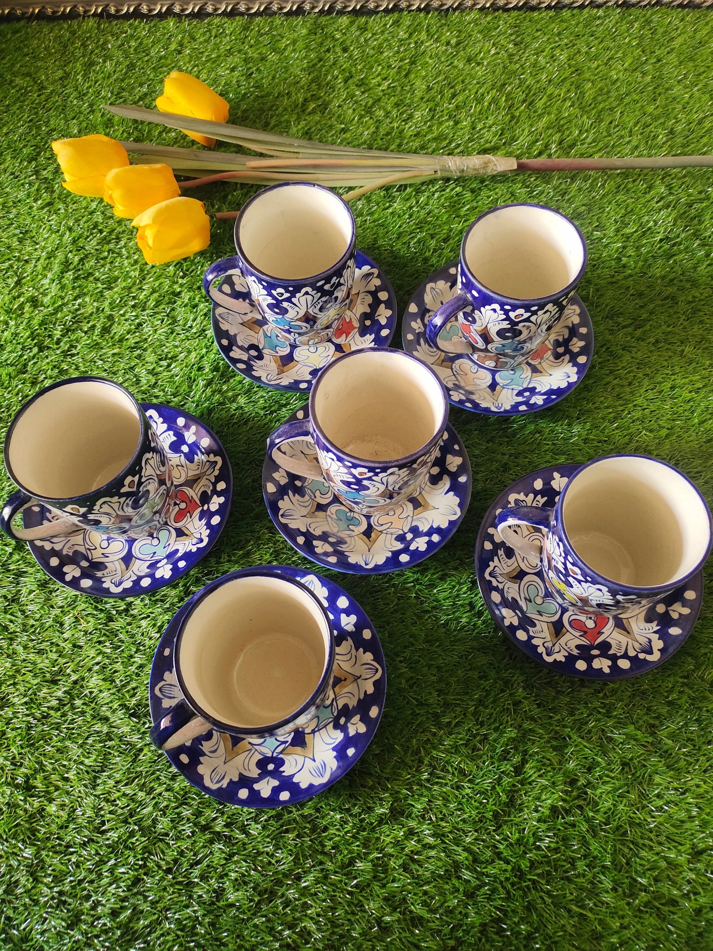 Ceramic Handmade Tea Mugs with Saucer Plates