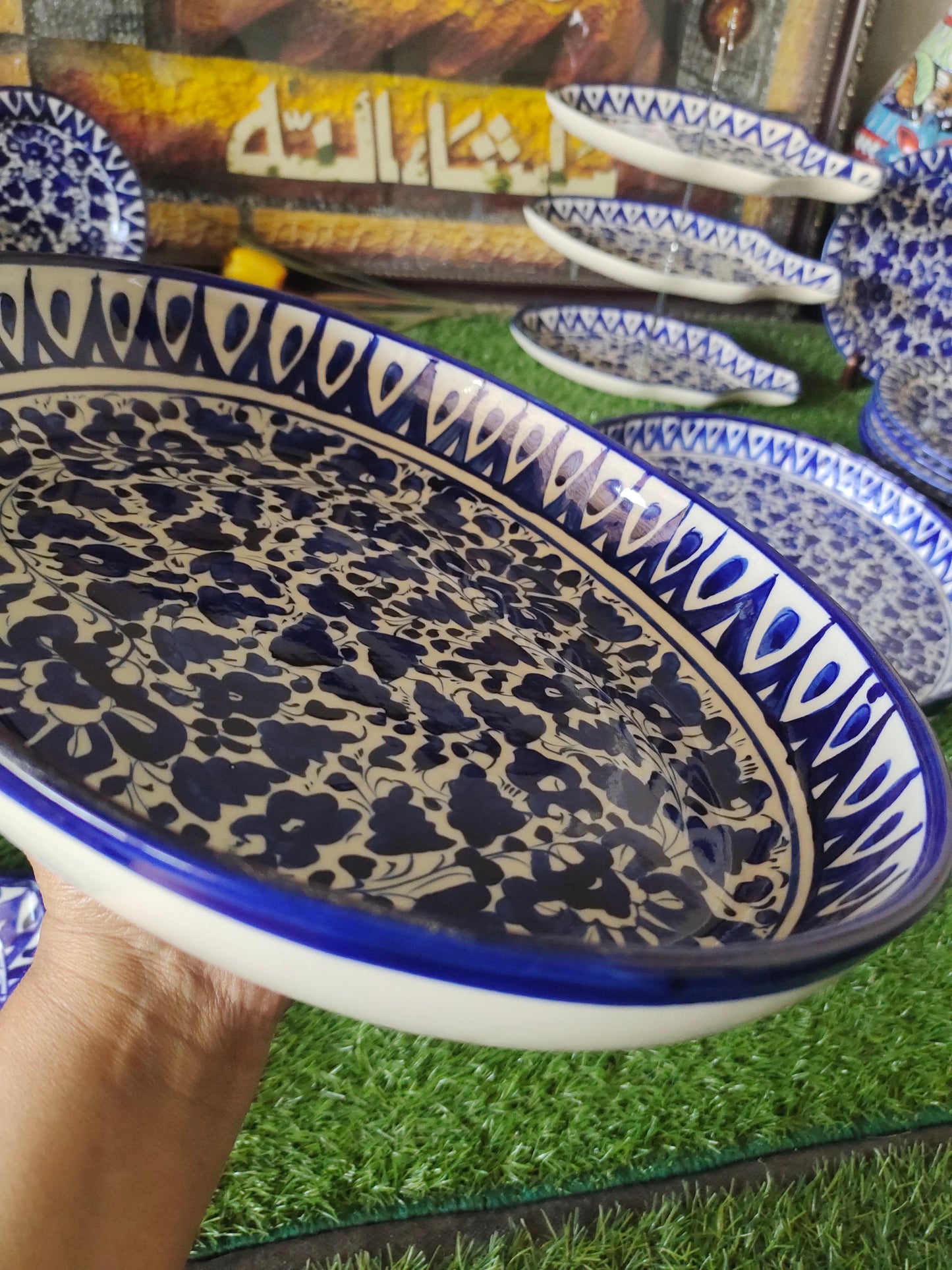 Ceramic Handmade Deep size Oval Serena Rice Platter | Size 13 inch