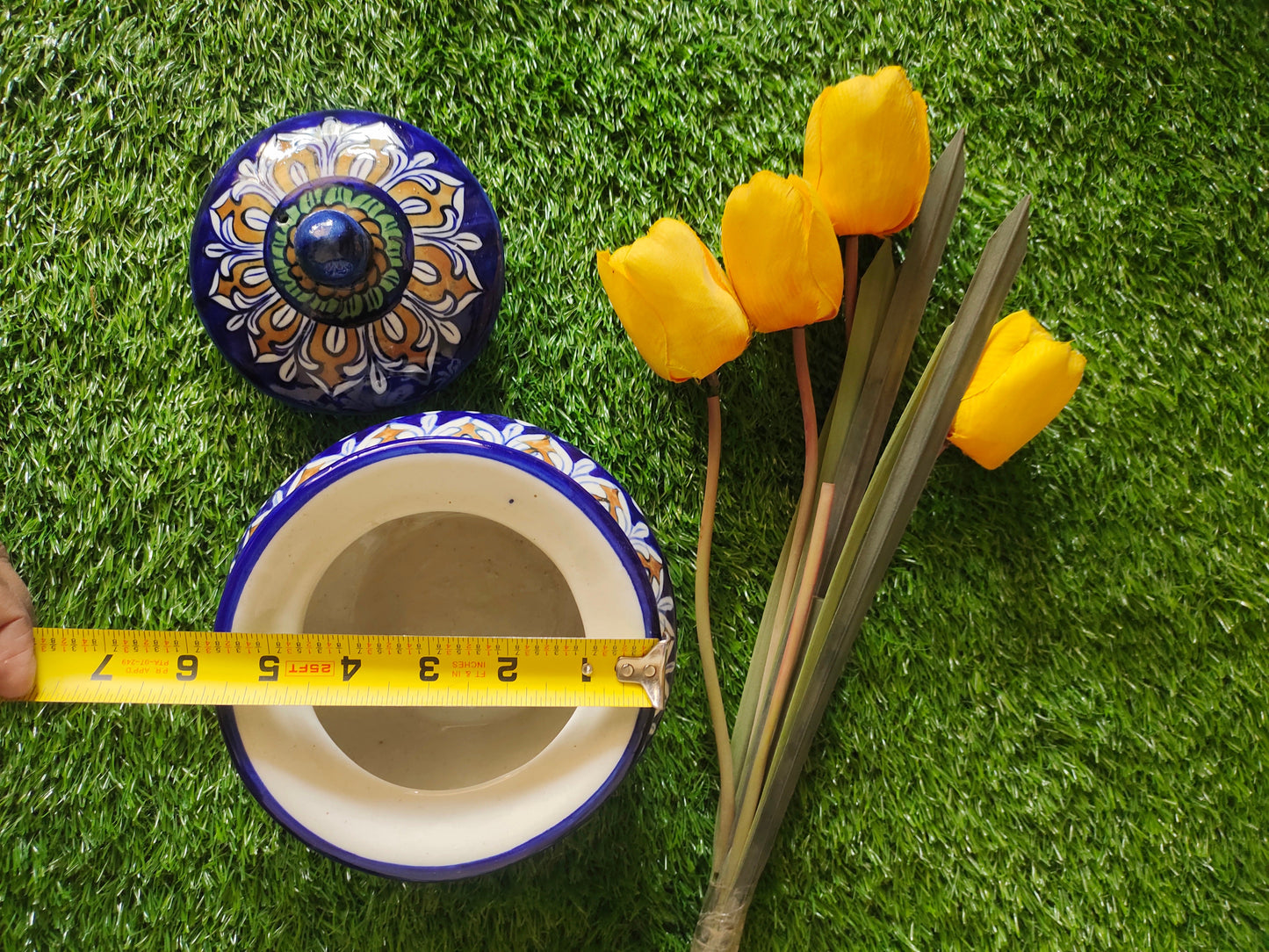 Ceramic Handmade Handi Design TRD Multi with Lid cover | Size 6 inch