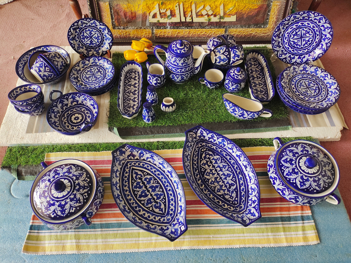 Ceramic Handmade Dinner Set | Blue Gauri Design | Quantity 52 Pcs