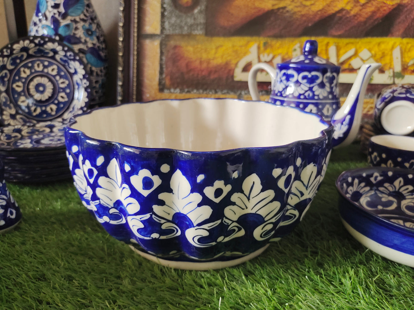 Ceramic Handmade Dinner Set |6 Men Set | Qty 49 pcs | Khaadi Blue Design