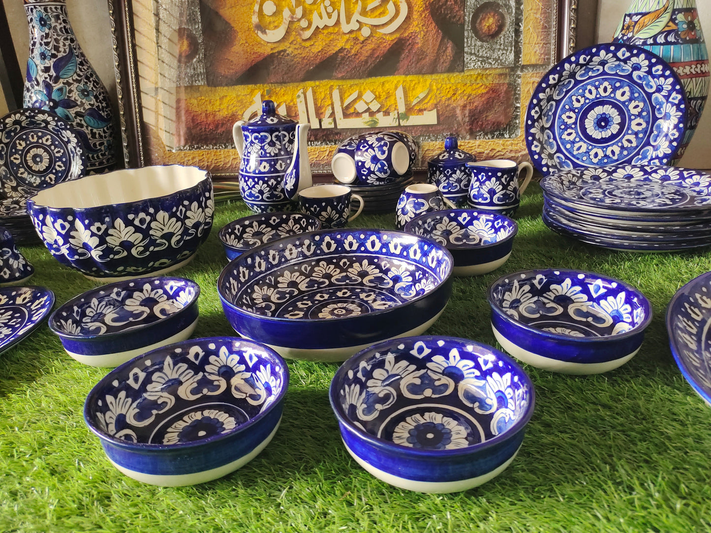 Ceramic Handmade Dinner Set |6 Men Set | Qty 49 pcs | Khaadi Blue Design