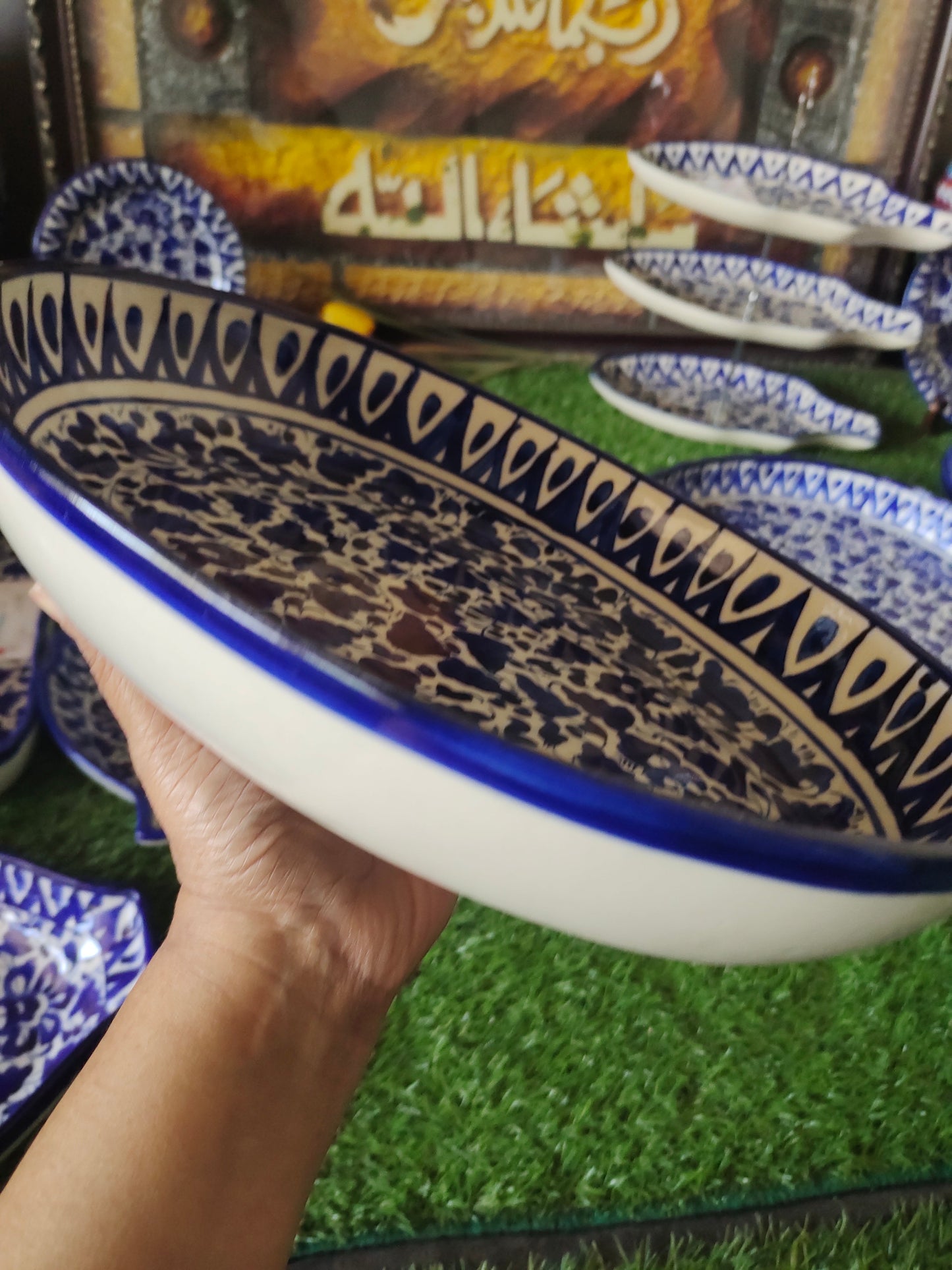 Ceramic Handmade Deep size Oval Serena Rice Platter | Size 13 inch