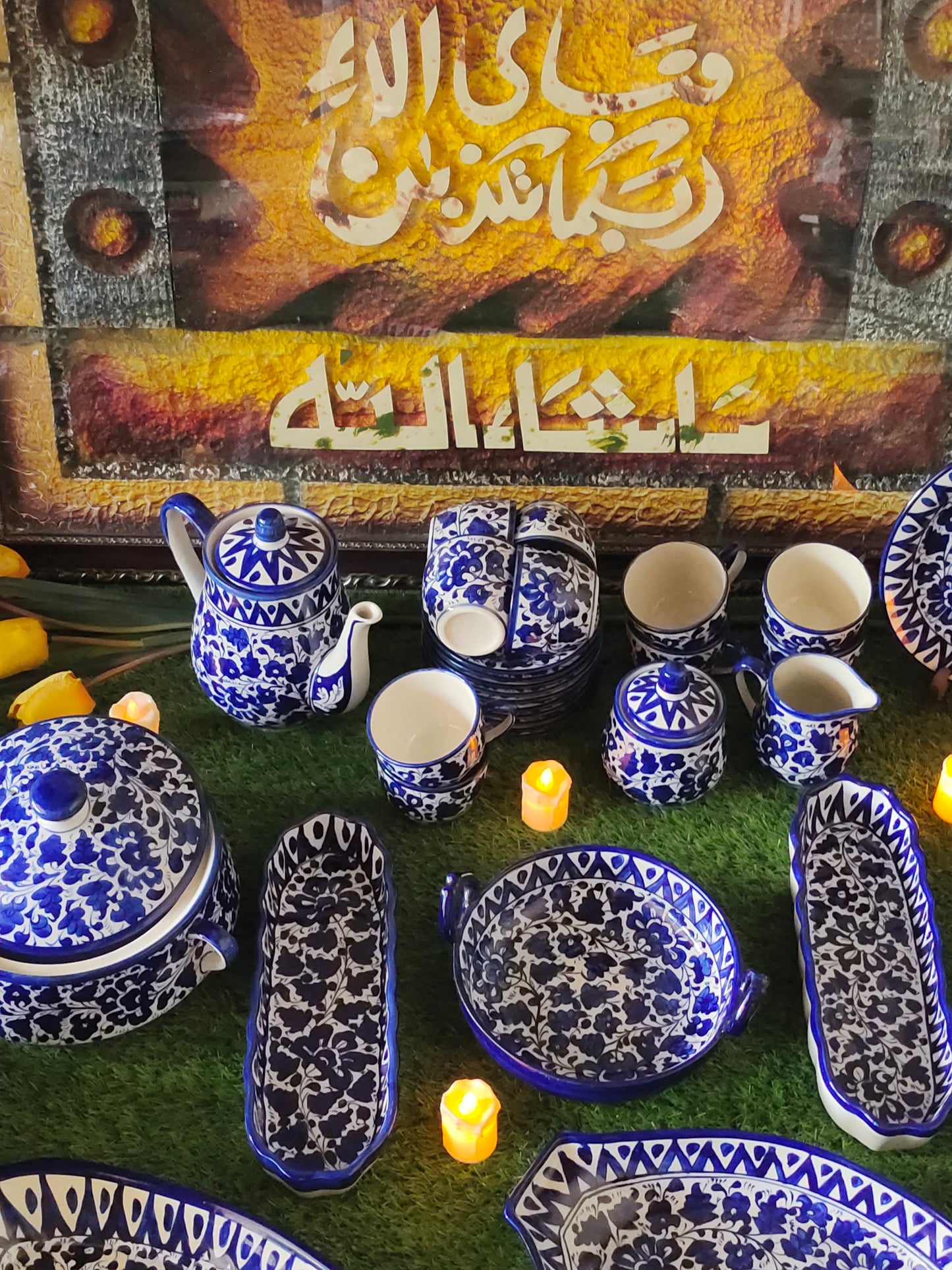 Ceramic Handmade Customized Dinner Set | 10 Men Set | Sareena Design | 65 Pcs