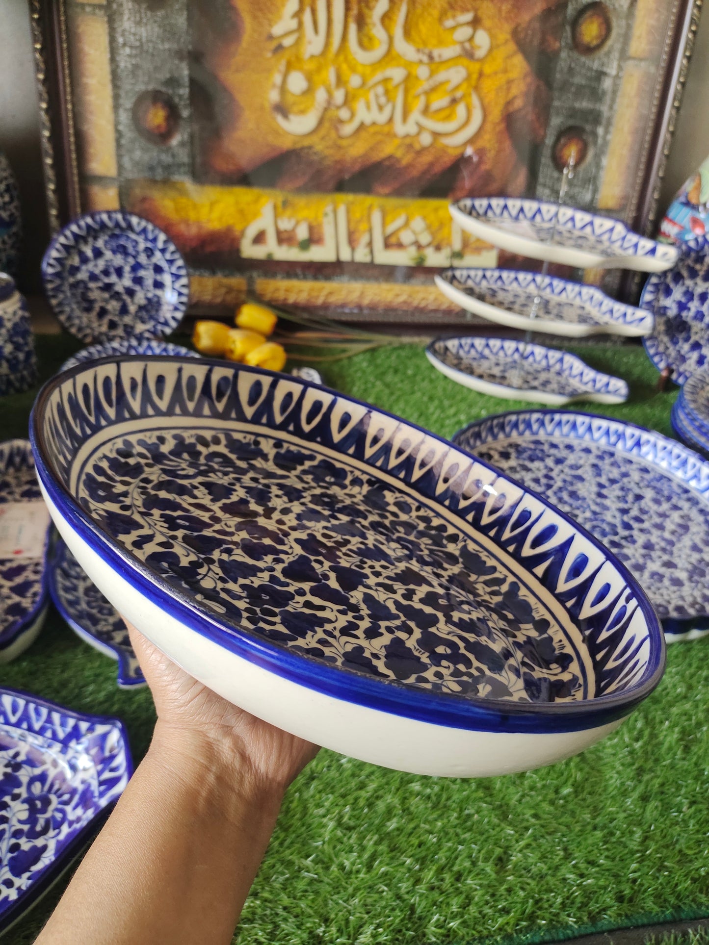 Ceramic Handmade Deep size Oval Serena Rice Platter | Size 13 inch