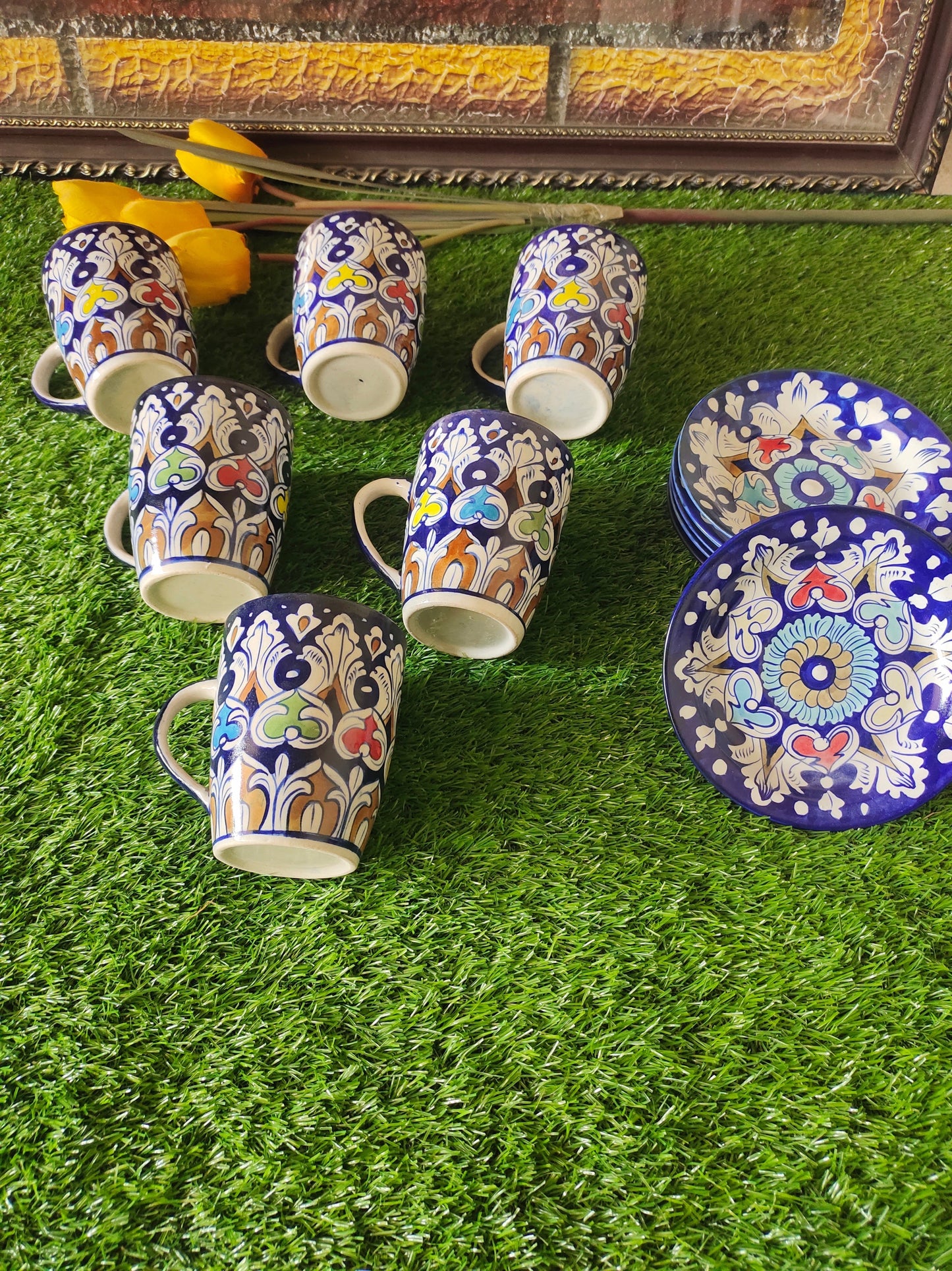 Ceramic Handmade Tea Mugs with Saucer Plates