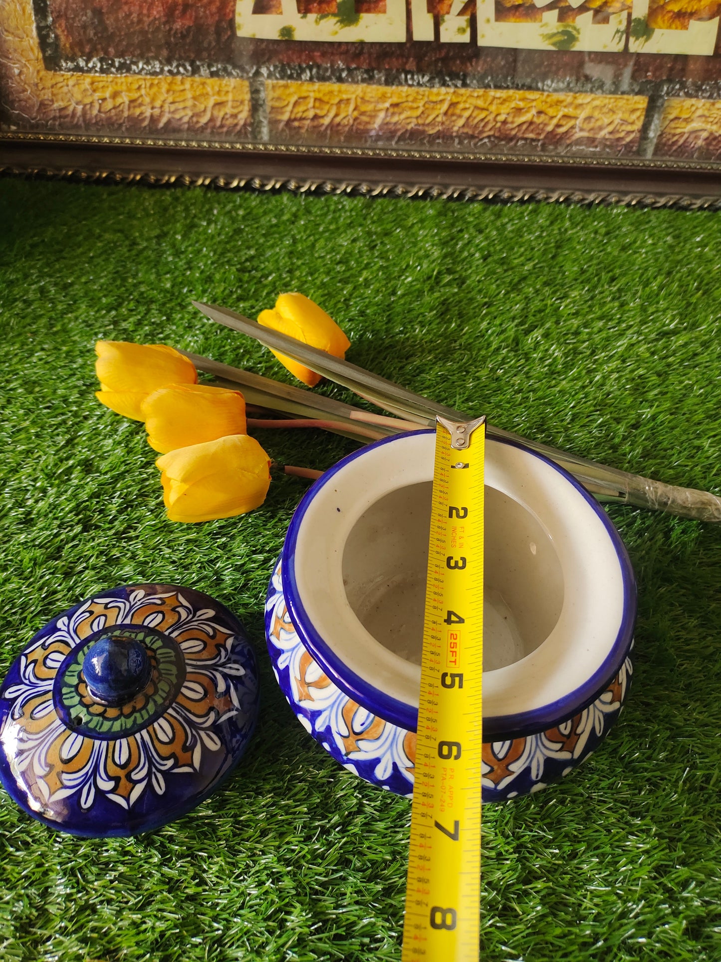 Ceramic Handmade Handi Design TRD Multi with Lid cover | Size 6 inch