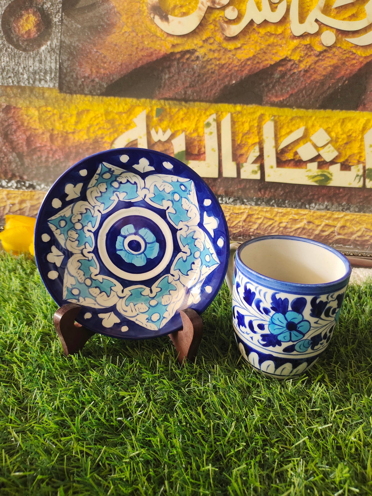 Ceramic Handmade Tea Mug with Saucer Plate