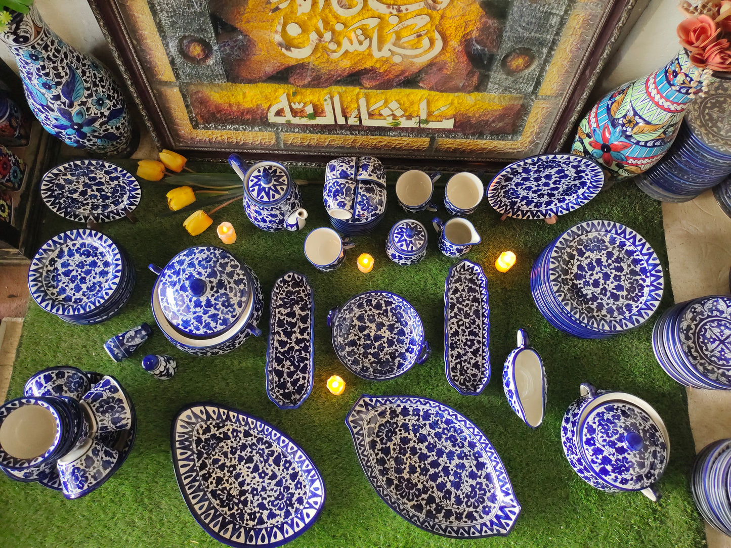 Ceramic Handmade Customized Dinner Set | 10 Men Set | Sareena Design | 65 Pcs