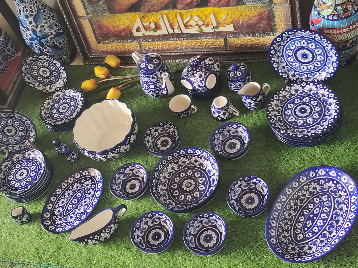 Ceramic Handmade Dinner Set |6 Men Set | Qty 49 pcs | Khaadi Blue Design