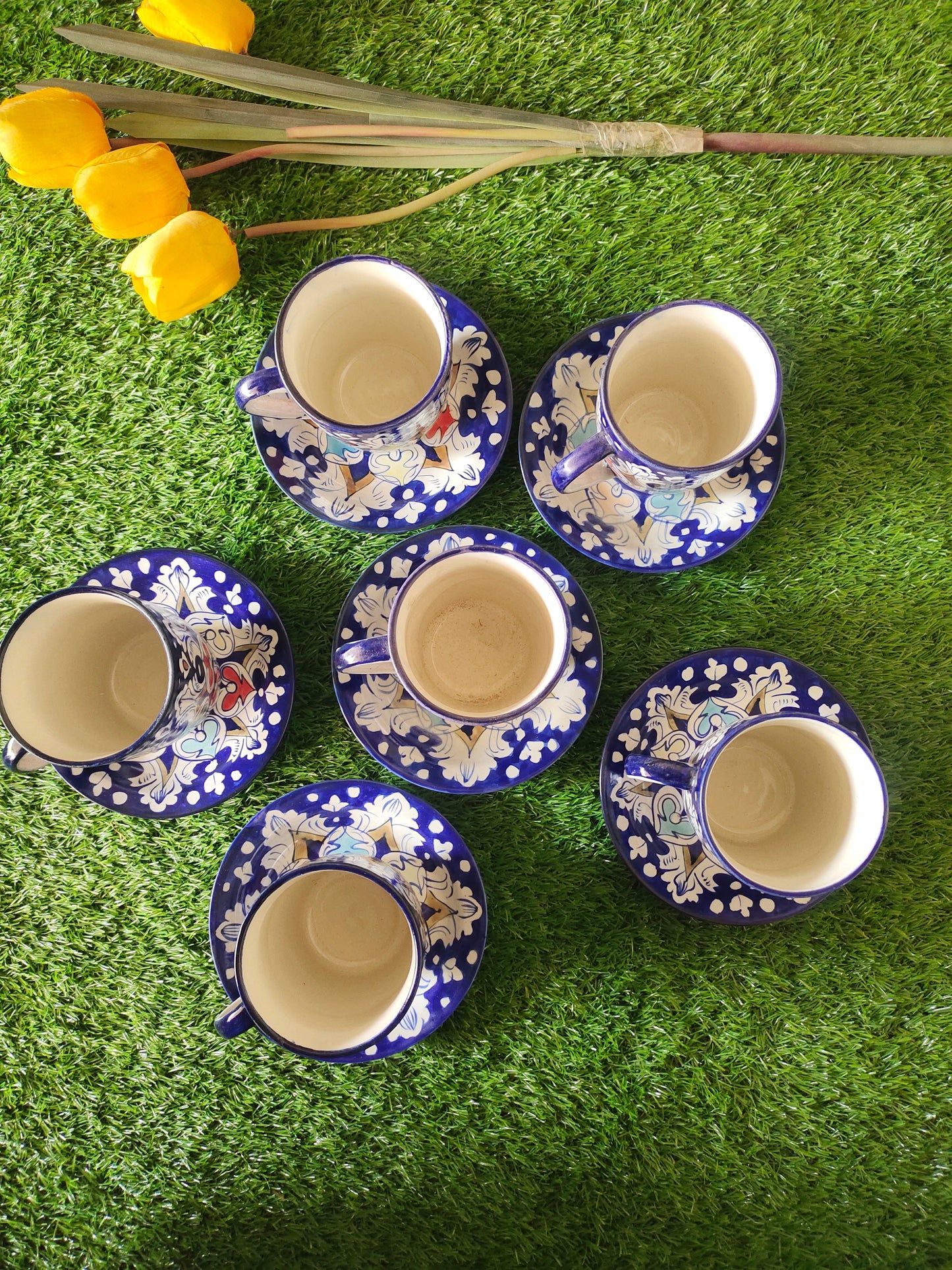 Ceramic Handmade Tea Mugs with Saucer Plates